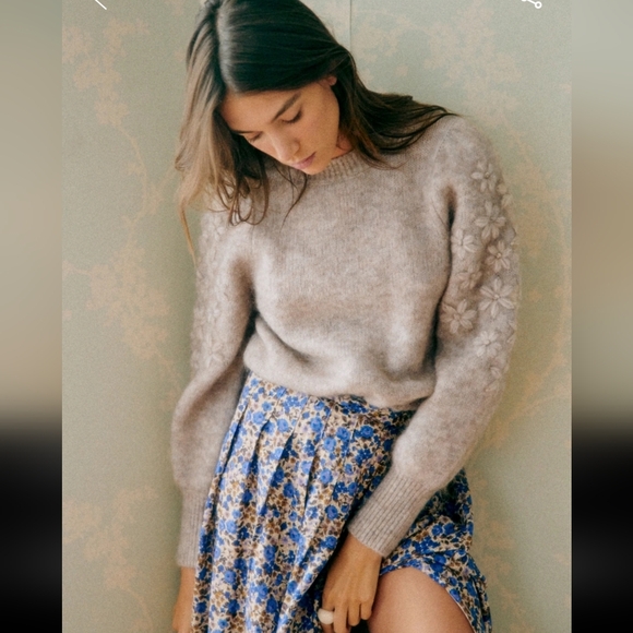 Sezane Alicia Blue and Brown Floral Midi Skirt - Picture 2 of 4